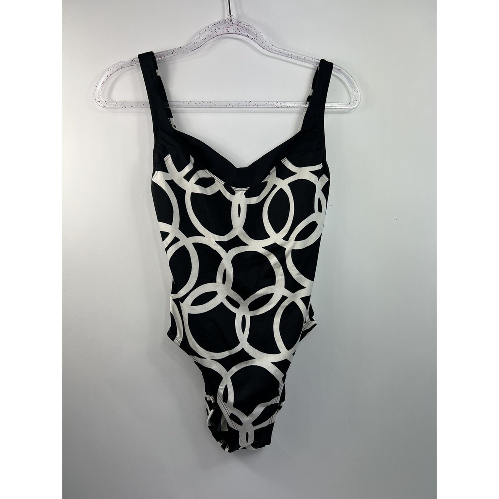 Anne Klein One Piece Swimsuit Women's Size 10 Black/White Geometric‎